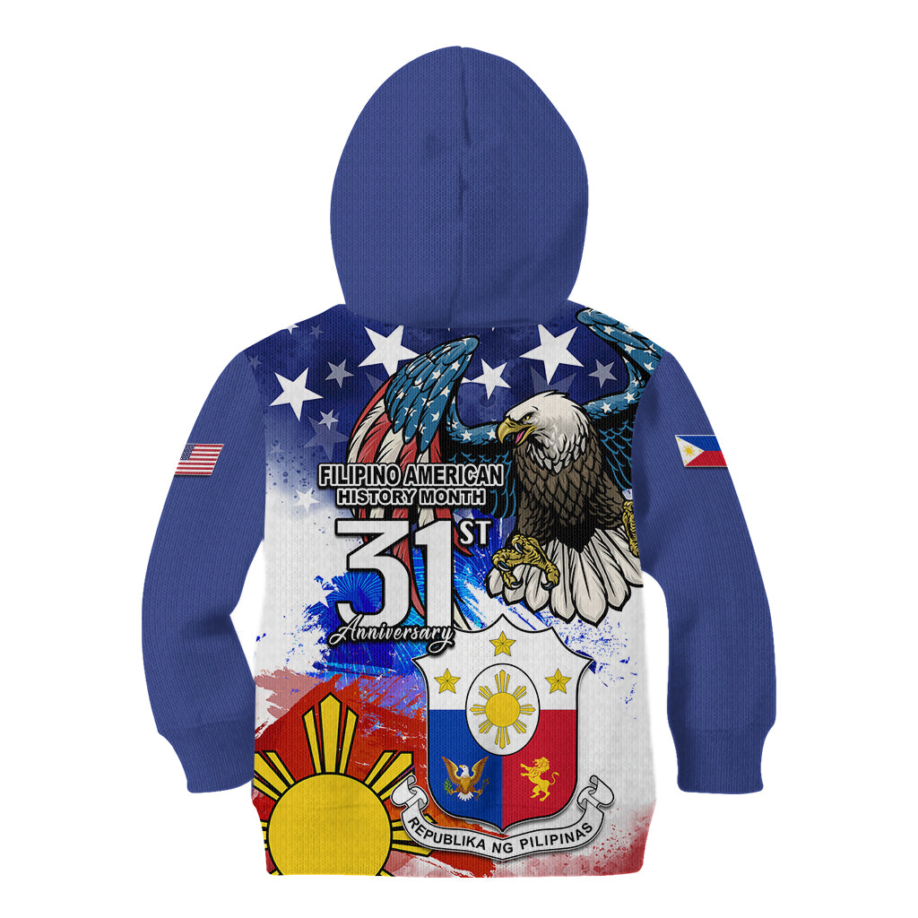 Filipino American History Month Kid Hoodie Filipino Coat Of Arms and American Eagle Splash Style LT03 - Polynesian Pride
