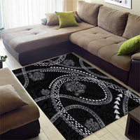 Hawaiian Kakau Art and Hisbiscus Tattoo Area Rug Tribal Pattern-Silver Style - Polynesian Pride