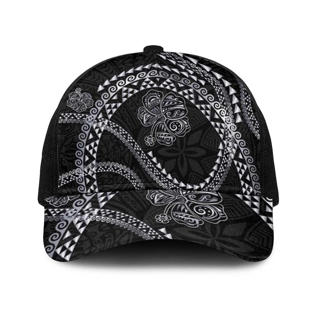 Hawaiian Kakau Art and Hisbiscus Tattoo Baseball Net Cap Tribal Pattern-Silver Style - Polynesian Pride