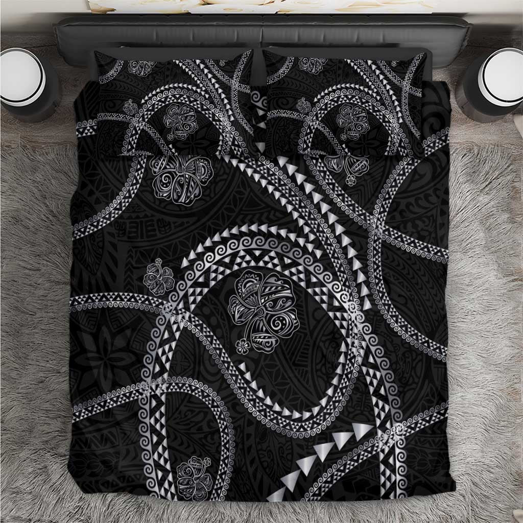 Hawaiian Kakau Art and Hisbiscus Tattoo Bedding Set Tribal Pattern-Silver Style - Polynesian Pride