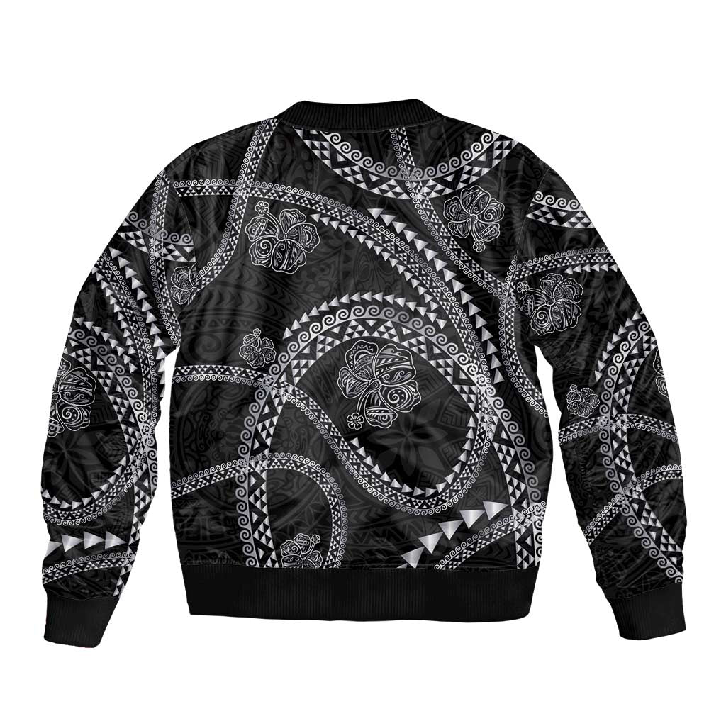 Hawaiian Kakau Art and Hisbiscus Tattoo Bomber Jacket Tribal Pattern-Silver Style - Polynesian Pride