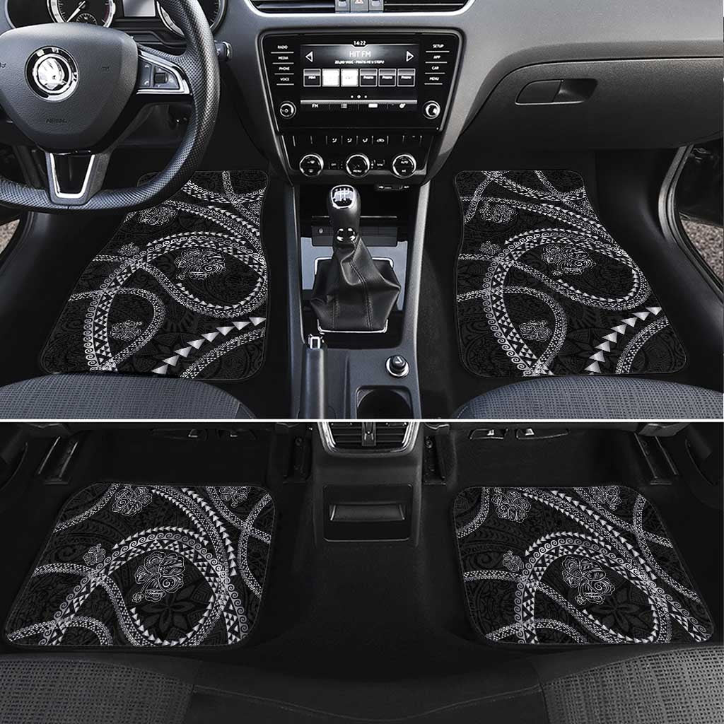 Hawaiian Kakau Art and Hisbiscus Tattoo Car Mats Tribal Pattern-Silver Style - Polynesian Pride