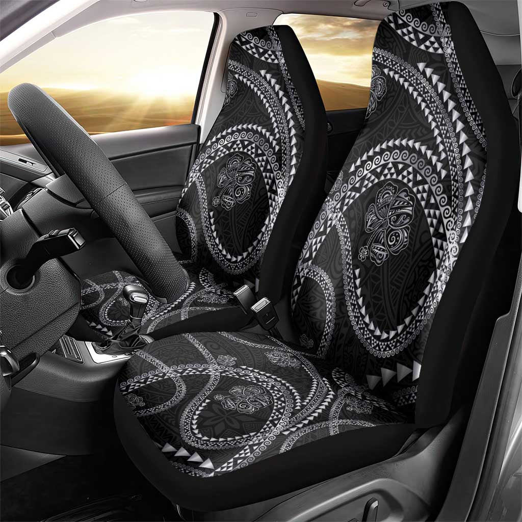 Hawaiian Kakau Art and Hisbiscus Tattoo Car Seat Cover Tribal Pattern-Silver Style - Polynesian Pride
