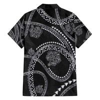 Hawaiian Kakau Art and Hisbiscus Tattoo Family Matching Long Sleeve Bodycon Dress and Hawaiian Shirt Tribal Pattern-Silver Style - Polynesian Pride