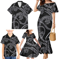 Hawaiian Kakau Art and Hisbiscus Tattoo Family Matching Mermaid Dress and Hawaiian Shirt Tribal Pattern-Silver Style - Polynesian Pride