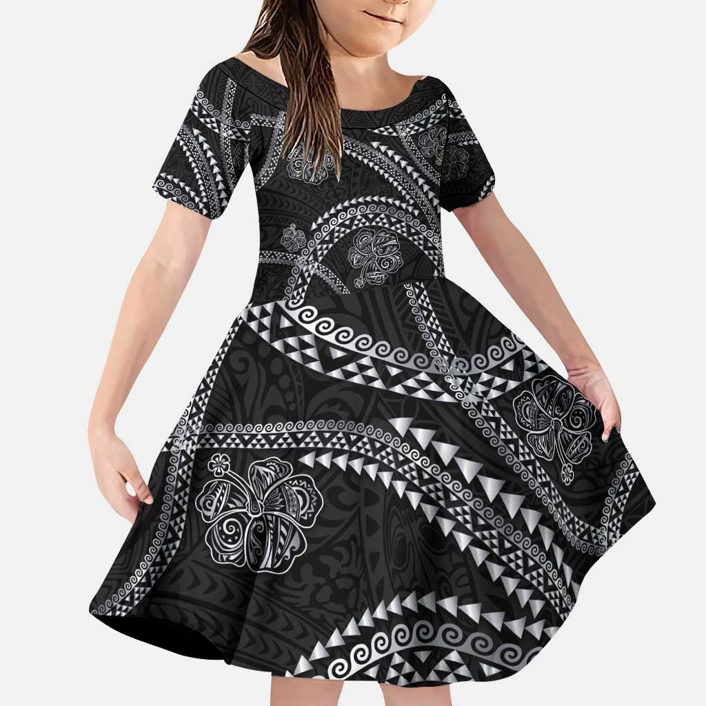 Hawaiian Kakau Art and Hisbiscus Tattoo Family Matching Puletasi and Hawaiian Shirt Tribal Pattern-Silver Style - Polynesian Pride