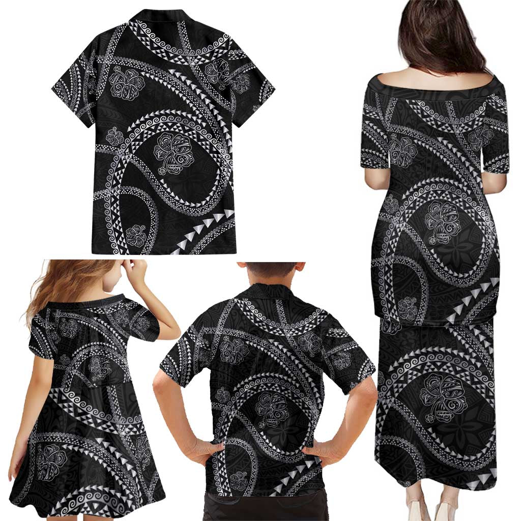 Hawaiian Kakau Art and Hisbiscus Tattoo Family Matching Puletasi and Hawaiian Shirt Tribal Pattern-Silver Style - Polynesian Pride