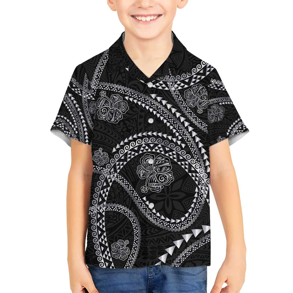 Hawaiian Kakau Art and Hisbiscus Tattoo Family Matching Puletasi and Hawaiian Shirt Tribal Pattern-Silver Style - Polynesian Pride