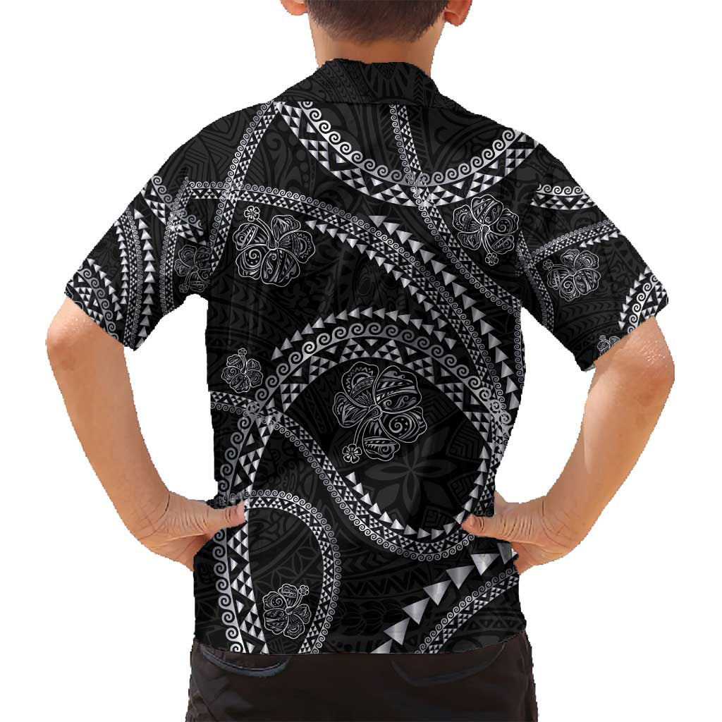 Hawaiian Kakau Art and Hisbiscus Tattoo Family Matching Summer Maxi Dress and Hawaiian Shirt Tribal Pattern-Silver Style - Polynesian Pride
