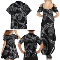 Hawaiian Kakau Art and Hisbiscus Tattoo Family Matching Summer Maxi Dress and Hawaiian Shirt Tribal Pattern-Silver Style - Polynesian Pride