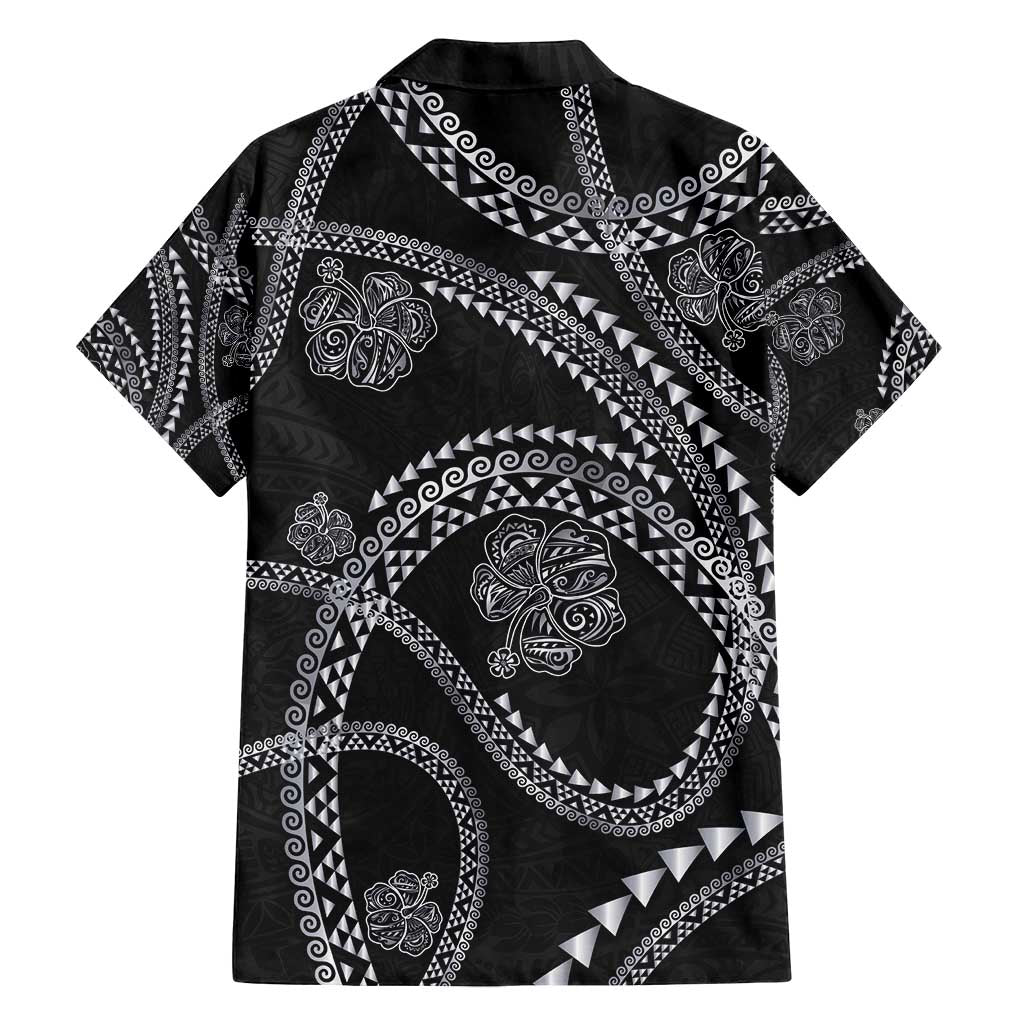 Hawaiian Kakau Art and Hisbiscus Tattoo Family Matching Summer Maxi Dress and Hawaiian Shirt Tribal Pattern-Silver Style - Polynesian Pride
