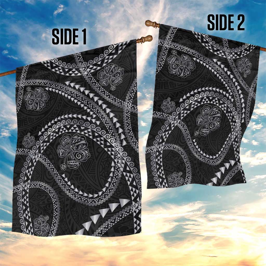 Hawaiian Kakau Art and Hisbiscus Tattoo Garden Flag Tribal Pattern-Silver Style - Polynesian Pride