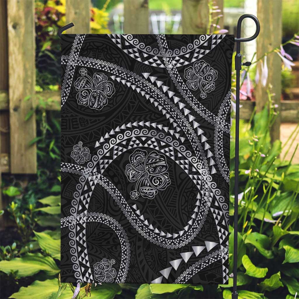 Hawaiian Kakau Art and Hisbiscus Tattoo Garden Flag Tribal Pattern-Silver Style - Polynesian Pride