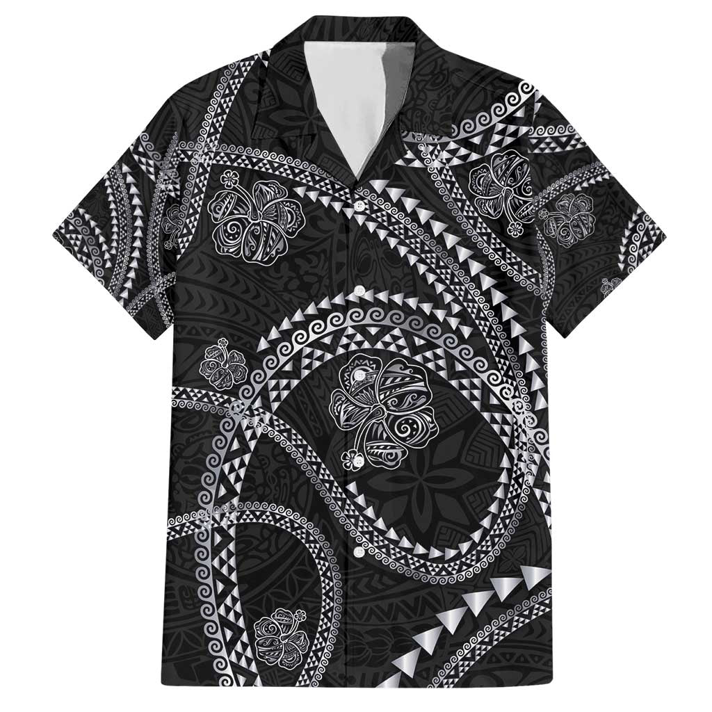 Hawaiian Kakau Art and Hisbiscus Tattoo Hawaiian Shirt Tribal Pattern-Silver Style - Polynesian Pride