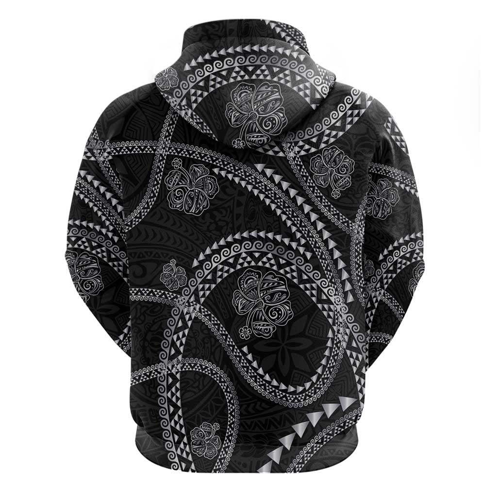 Hawaiian Kakau Art and Hisbiscus Tattoo Hoodie Tribal Pattern-Silver Style - Polynesian Pride