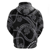 Hawaiian Kakau Art and Hisbiscus Tattoo Hoodie Tribal Pattern-Silver Style - Polynesian Pride
