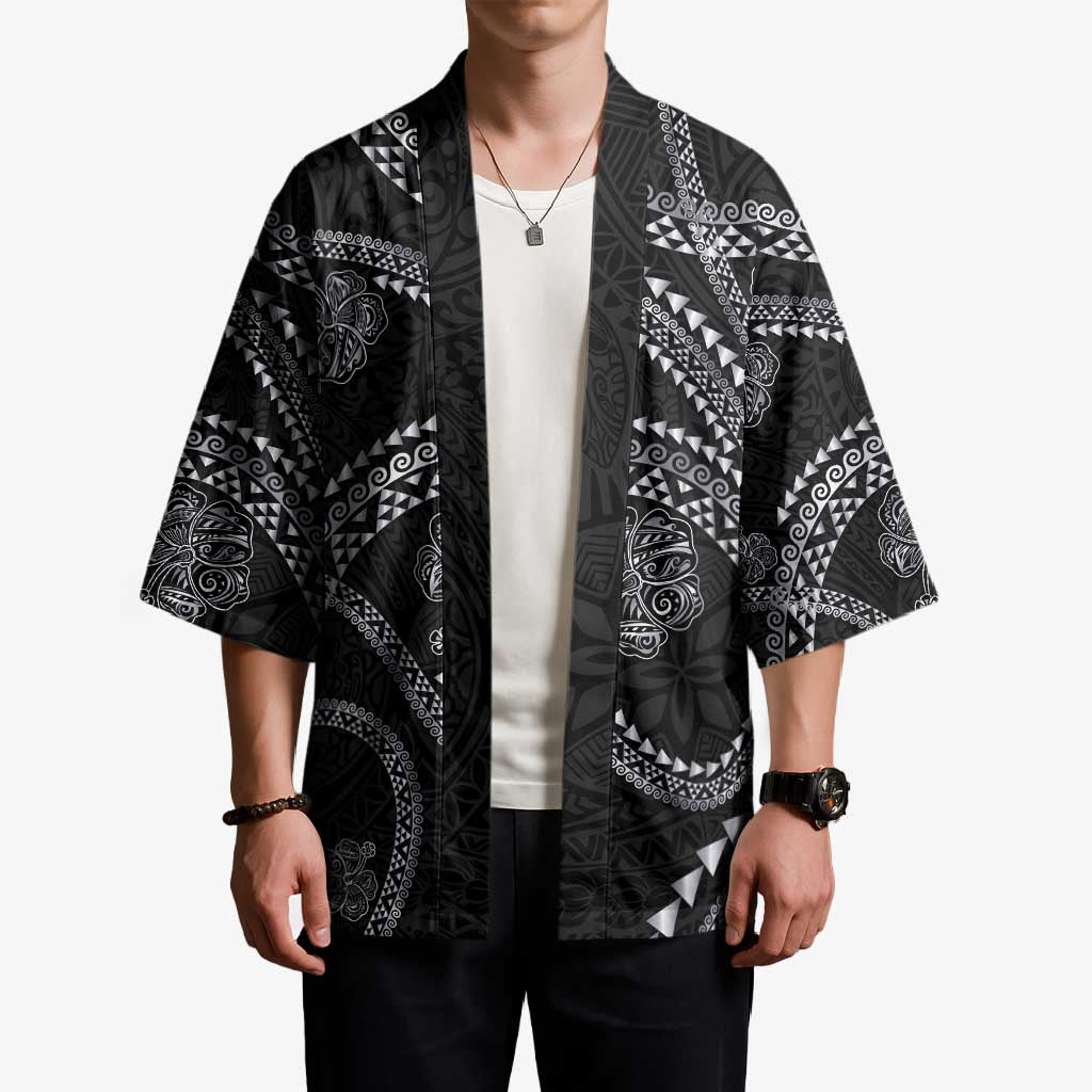 Hawaiian Kakau Art and Hisbiscus Tattoo Kimono Tribal Pattern-Silver Style - Polynesian Pride