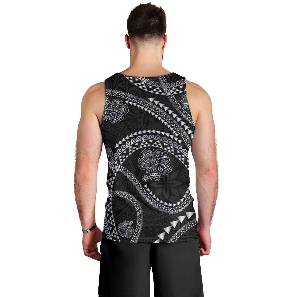 Hawaiian Kakau Art and Hisbiscus Tattoo Men Tank Top Tribal Pattern-Silver Style - Polynesian Pride