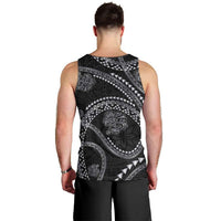 Hawaiian Kakau Art and Hisbiscus Tattoo Men Tank Top Tribal Pattern-Silver Style - Polynesian Pride