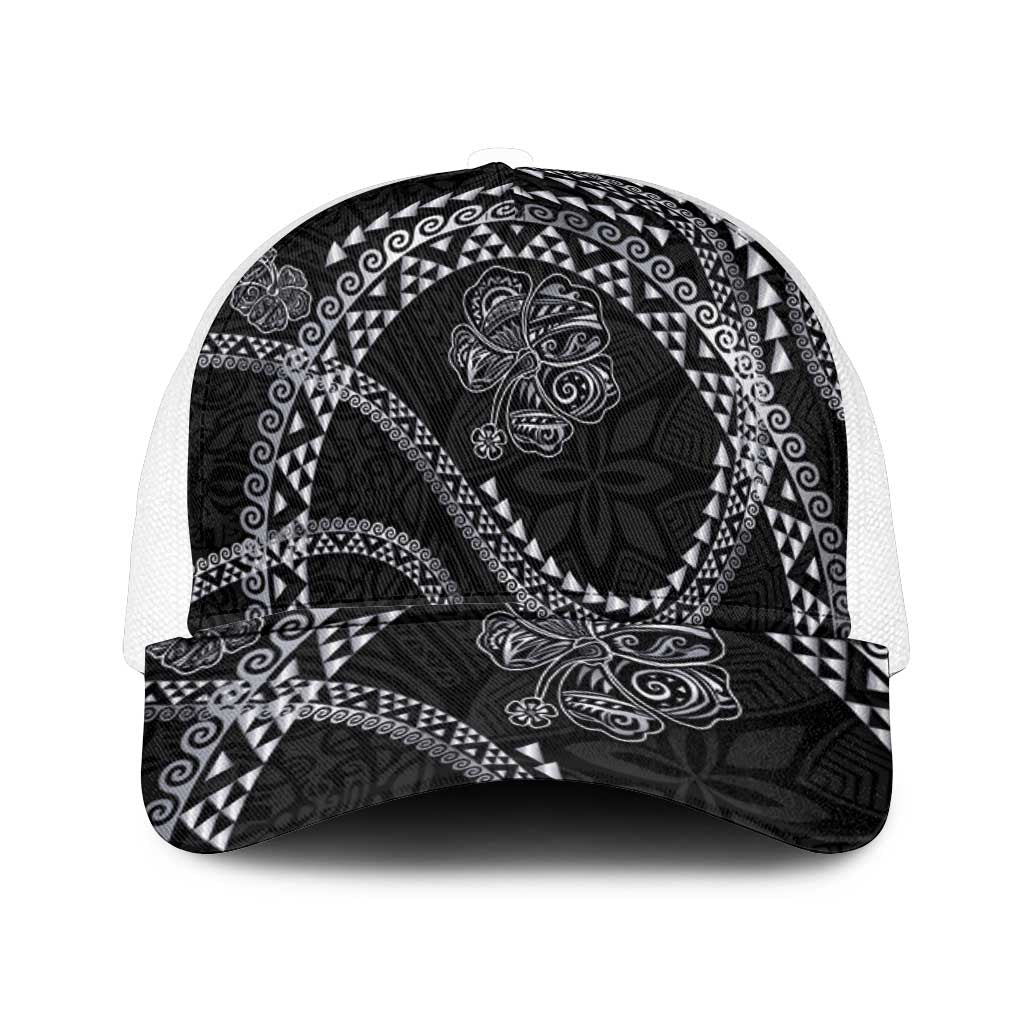 Hawaiian Kakau Art and Hisbiscus Tattoo Mesh Trucker Cap Tribal Pattern-Silver Style - Polynesian Pride