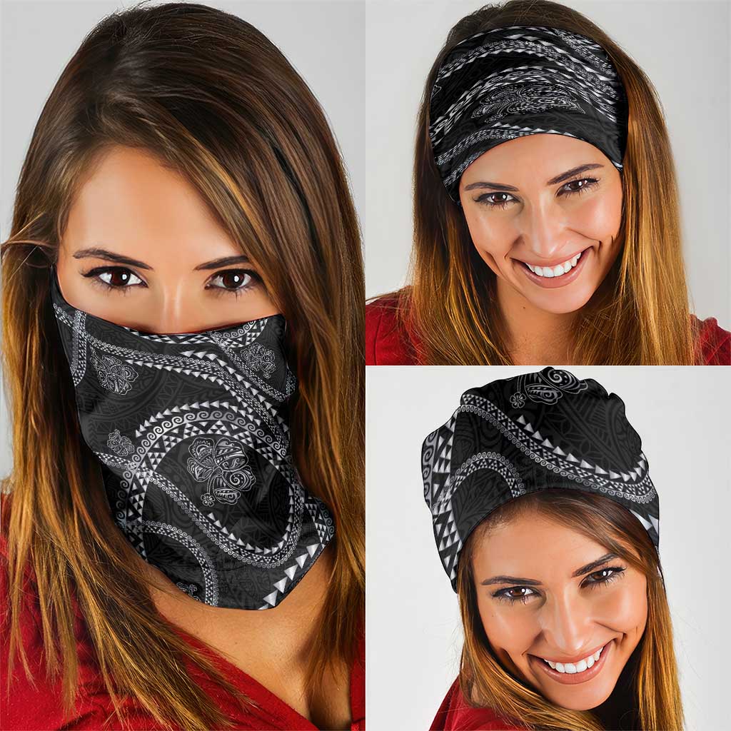 Hawaiian Kakau Art and Hisbiscus Tattoo Neck Gaiter Tribal Pattern-Silver Style - Polynesian Pride