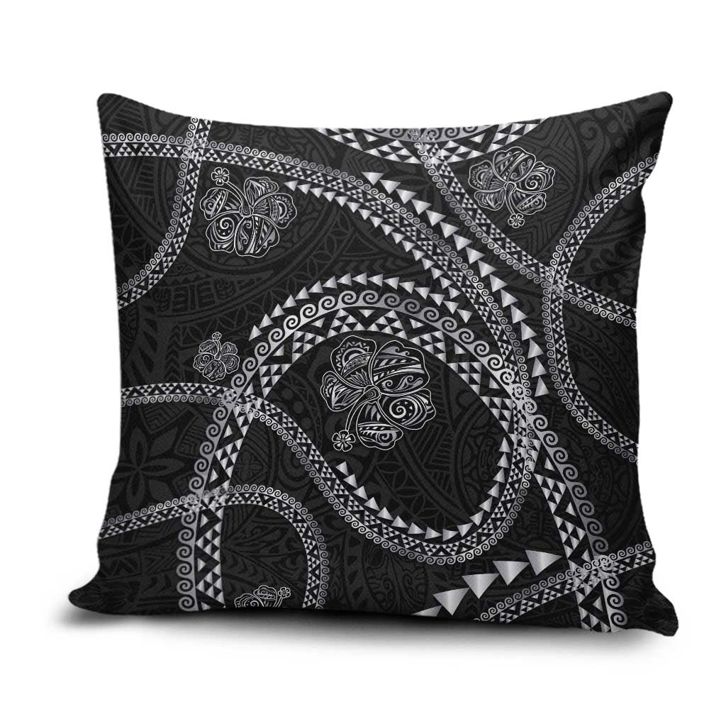 Hawaiian Kakau Art and Hisbiscus Tattoo Pillow Cover Tribal Pattern-Silver Style - Polynesian Pride