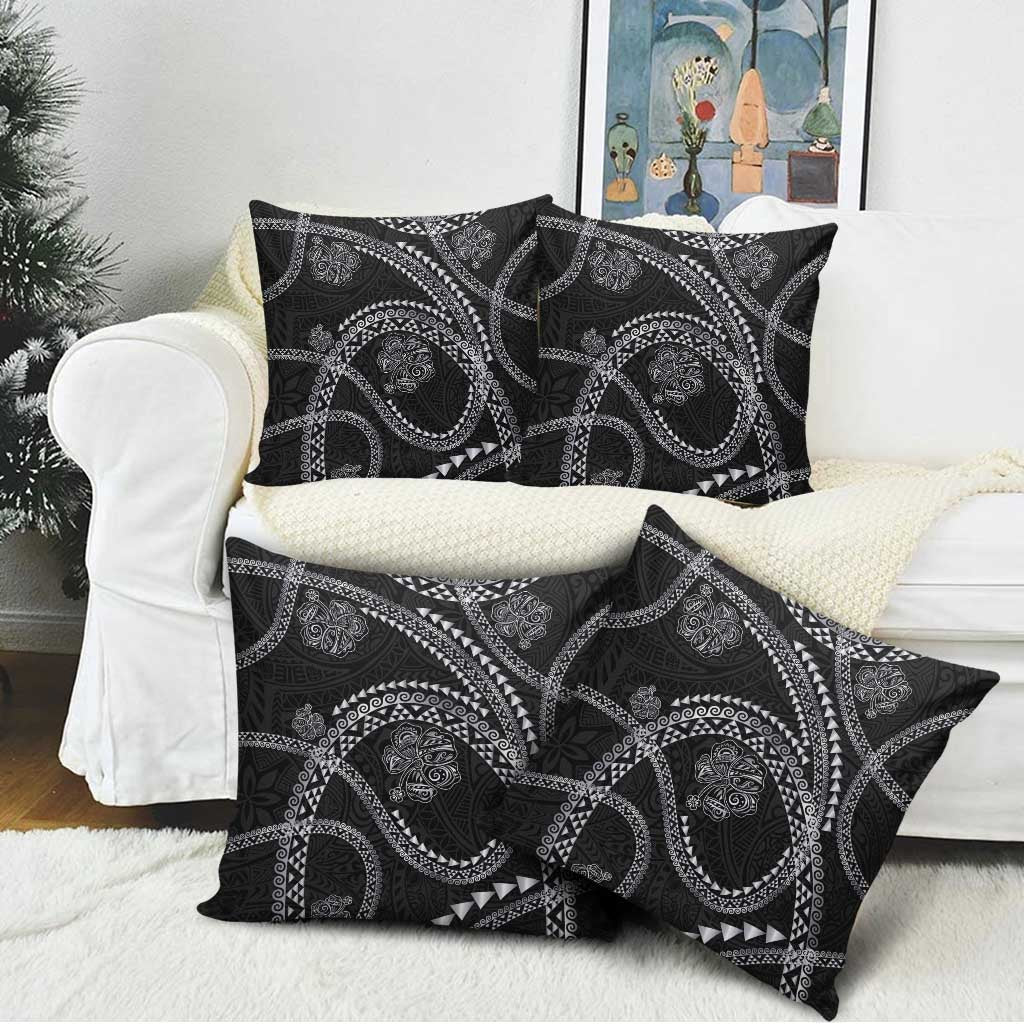 Hawaiian Kakau Art and Hisbiscus Tattoo Pillow Cover Tribal Pattern-Silver Style - Polynesian Pride