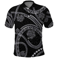 Hawaiian Kakau Art and Hisbiscus Tattoo Polo Shirt Tribal Pattern-Silver Style - Polynesian Pride