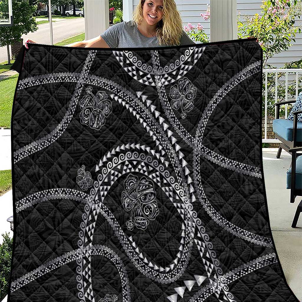 Hawaiian Kakau Art and Hisbiscus Tattoo Quilt Tribal Pattern-Silver Style - Polynesian Pride
