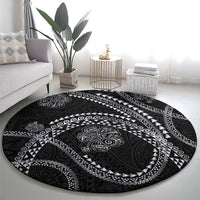 Hawaiian Kakau Art and Hisbiscus Tattoo Round Carpet Tribal Pattern-Silver Style - Polynesian Pride