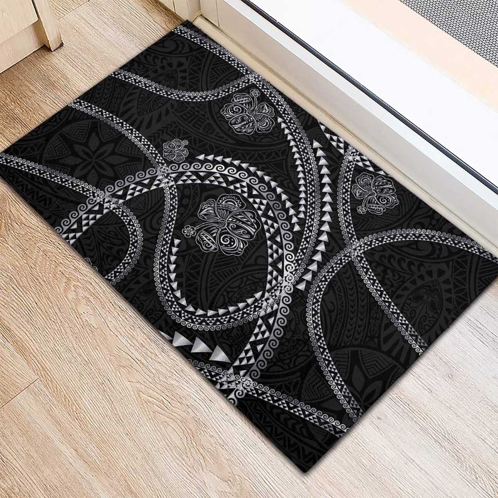 Hawaiian Kakau Art and Hisbiscus Tattoo Rubber Doormat Tribal Pattern-Silver Style LT03 - Polynesian Pride