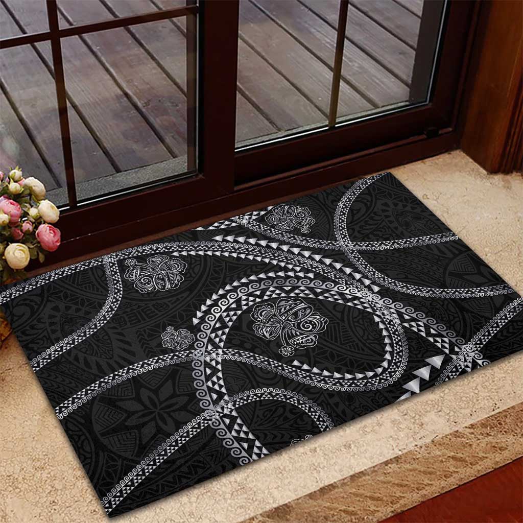 Hawaiian Kakau Art and Hisbiscus Tattoo Rubber Doormat Tribal Pattern-Silver Style LT03 - Polynesian Pride