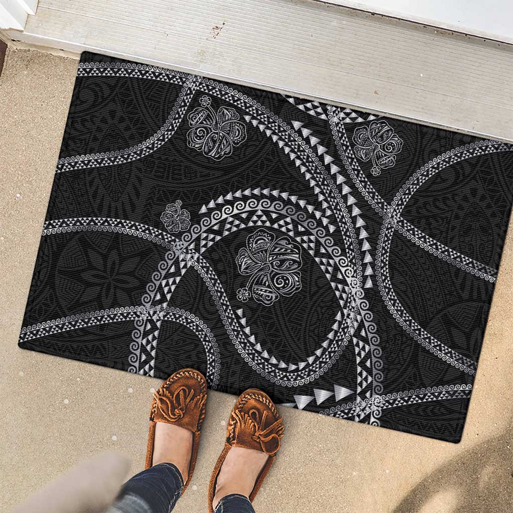 Hawaiian Kakau Art and Hisbiscus Tattoo Rubber Doormat Tribal Pattern-Silver Style LT03 - Polynesian Pride