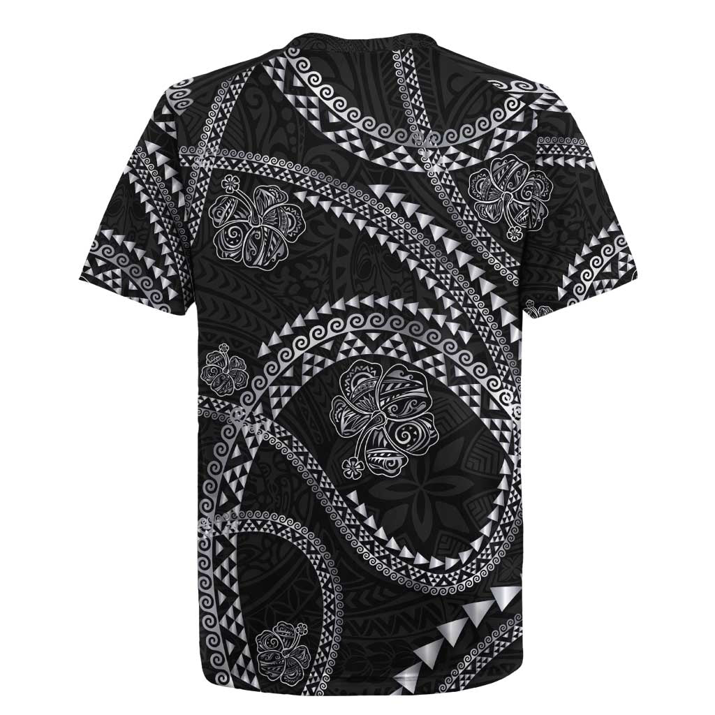 Hawaiian Kakau Art and Hisbiscus Tattoo Rugby Jersey Tribal Pattern-Silver Style - Polynesian Pride