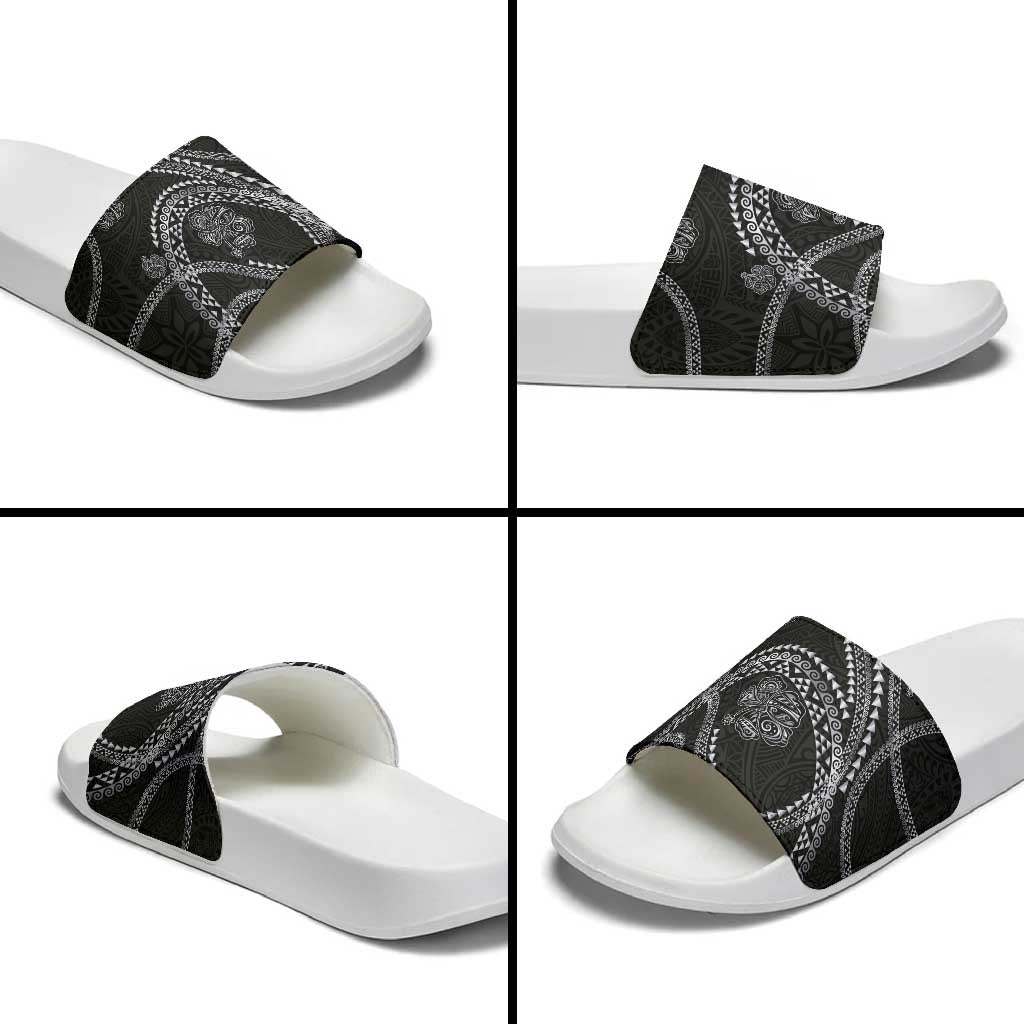Hawaiian Kakau Art and Hisbiscus Tattoo Slide Sandals Tribal Pattern-Silver Style - Polynesian Pride