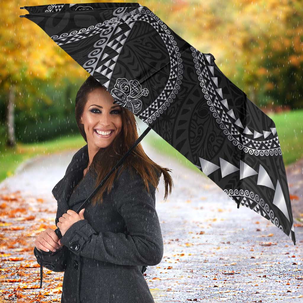 Hawaiian Kakau Art and Hisbiscus Tattoo Umbrella Tribal Pattern-Silver Style - Polynesian Pride