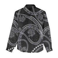 Hawaiian Kakau Art and Hisbiscus Tattoo Women Casual Shirt Tribal Pattern-Silver Style - Polynesian Pride