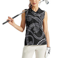 Hawaiian Kakau Art and Hisbiscus Tattoo Women Sleeveless Polo Shirt Tribal Pattern-Silver Style - Polynesian Pride