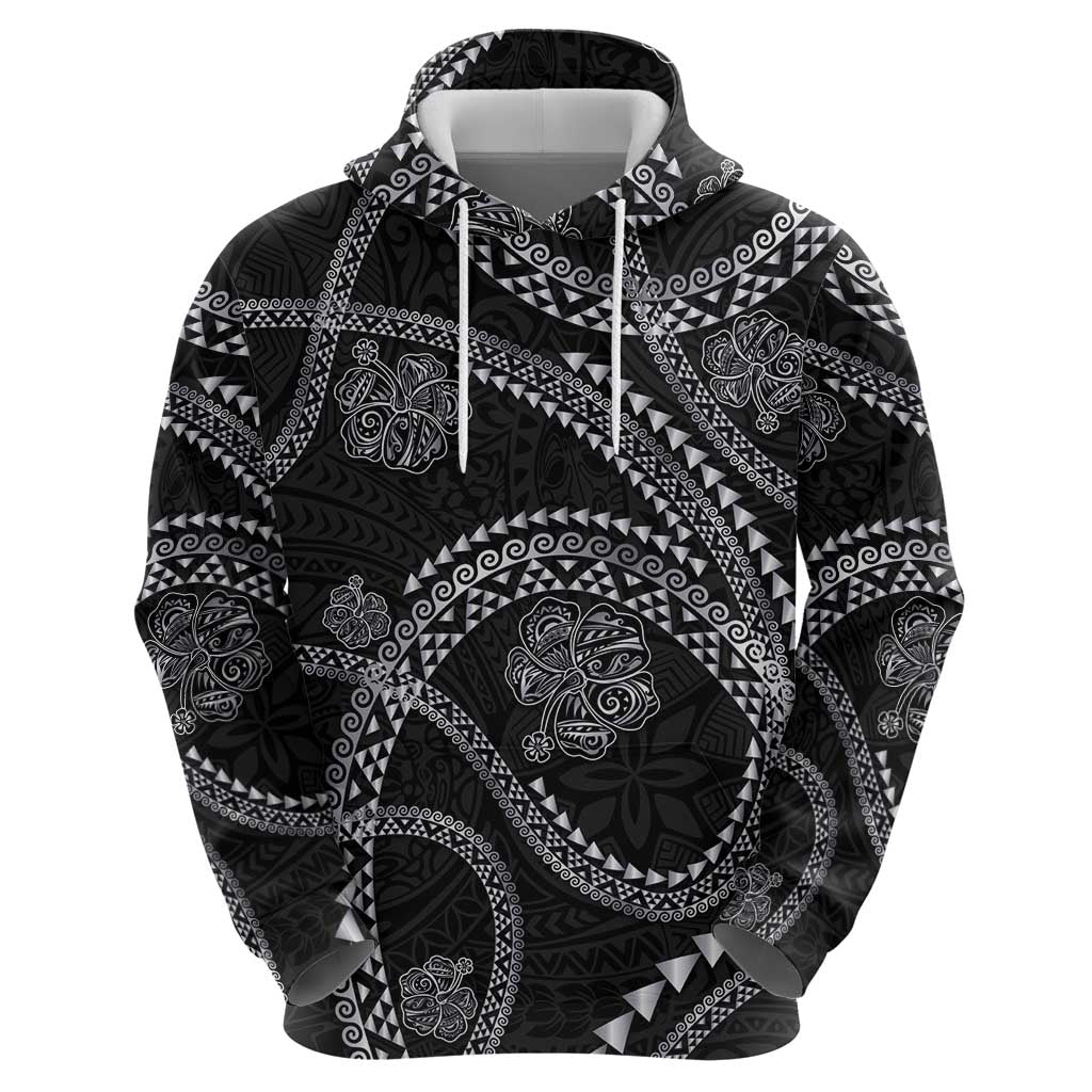 Hawaiian Kakau Art and Hisbiscus Tattoo Zip Hoodie Tribal Pattern-Silver Style - Polynesian Pride