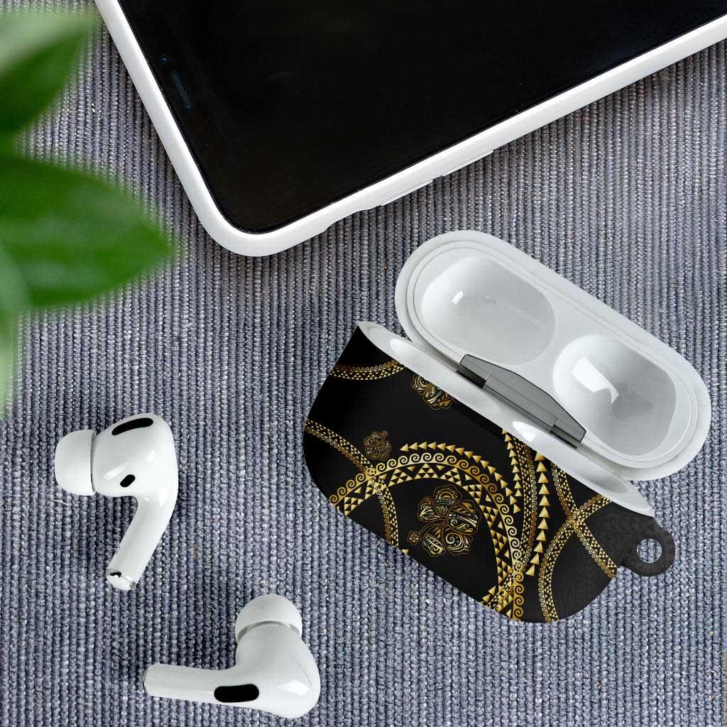 Hawaiian Kakau Art and Hisbiscus Tattoo AirPods Case Tribal Pattern-Gold Style - Polynesian Pride