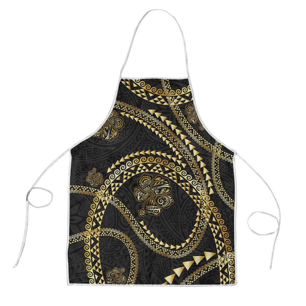 Hawaiian Kakau Art and Hisbiscus Tattoo Apron Tribal Pattern-Gold Style - Polynesian Pride