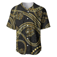 Hawaiian Kakau Art and Hisbiscus Tattoo Baseball Jersey Tribal Pattern-Gold Style - Polynesian Pride