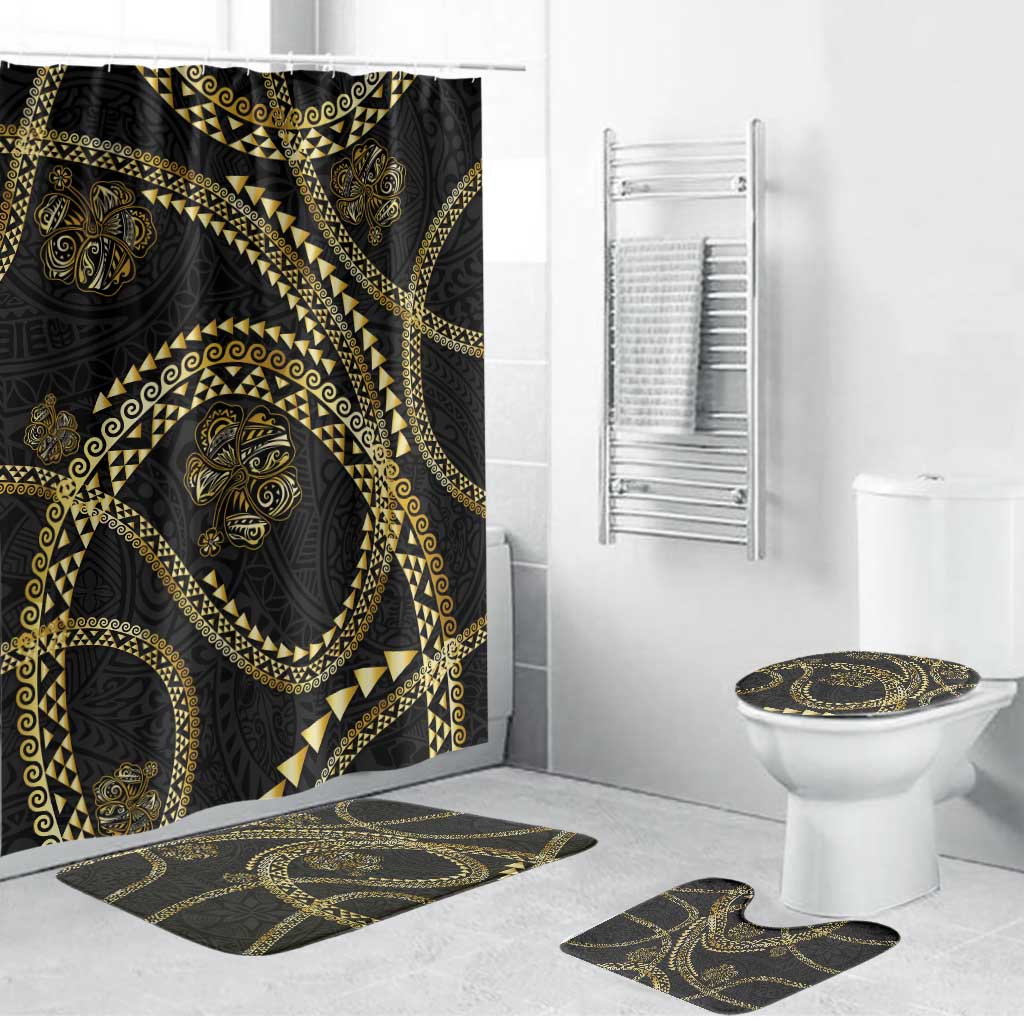 Hawaiian Kakau Art and Hisbiscus Tattoo Bathroom Set Tribal Pattern-Gold Style - Polynesian Pride