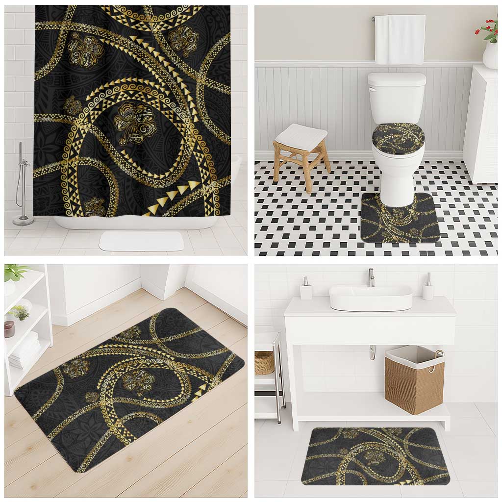 Hawaiian Kakau Art and Hisbiscus Tattoo Bathroom Set Tribal Pattern-Gold Style - Polynesian Pride