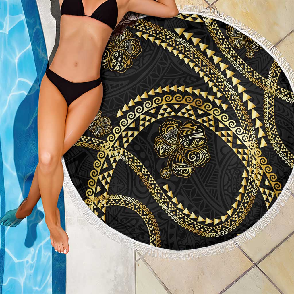 Hawaiian Kakau Art and Hisbiscus Tattoo Beach Blanket Tribal Pattern-Gold Style - Polynesian Pride