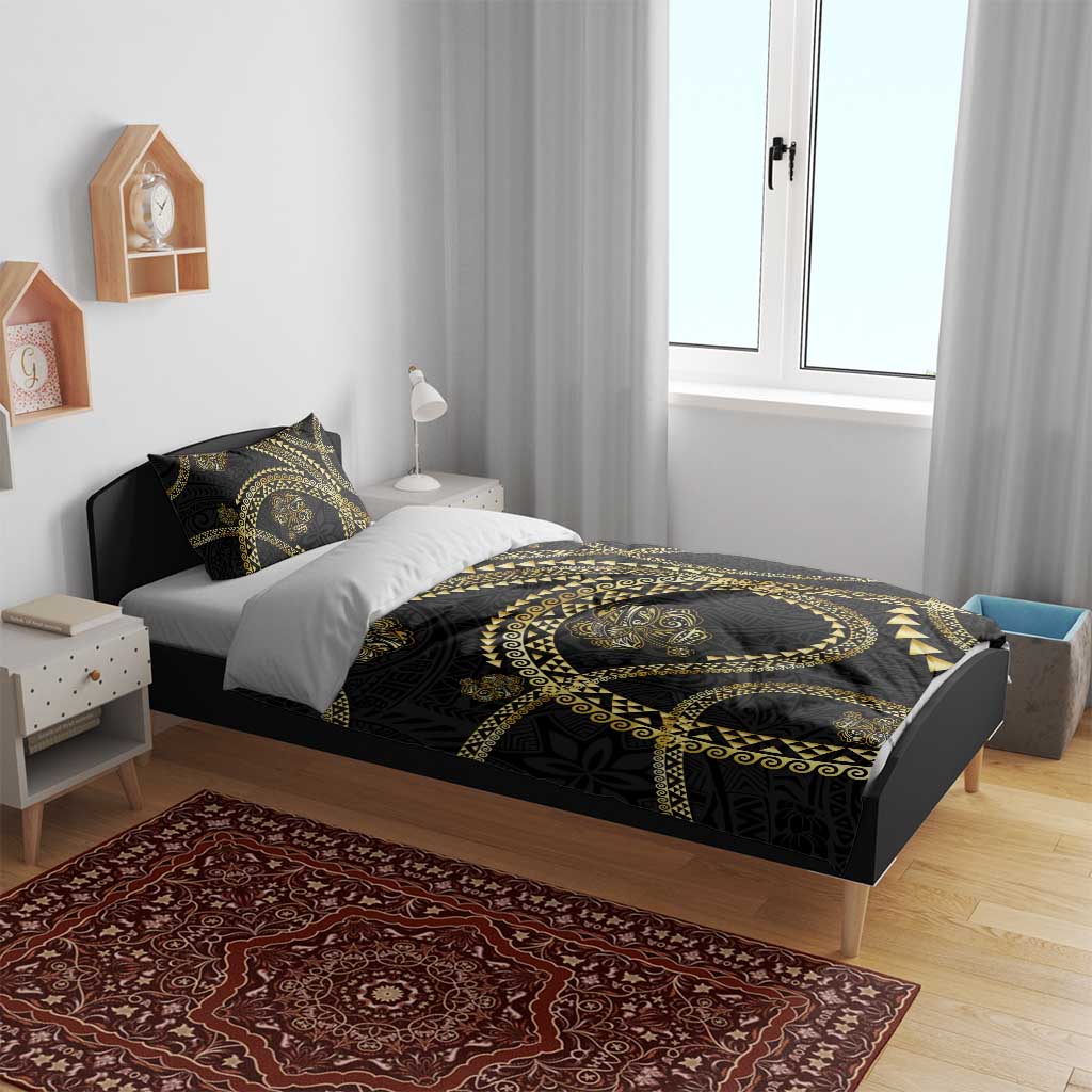 Hawaiian Kakau Art and Hisbiscus Tattoo Bedding Set Tribal Pattern-Gold Style - Polynesian Pride