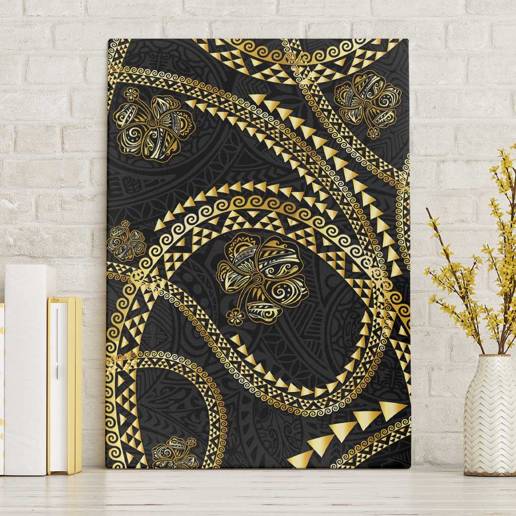 Hawaiian Kakau Art and Hisbiscus Tattoo Canvas Wall Art Tribal Pattern-Gold Style - Polynesian Pride