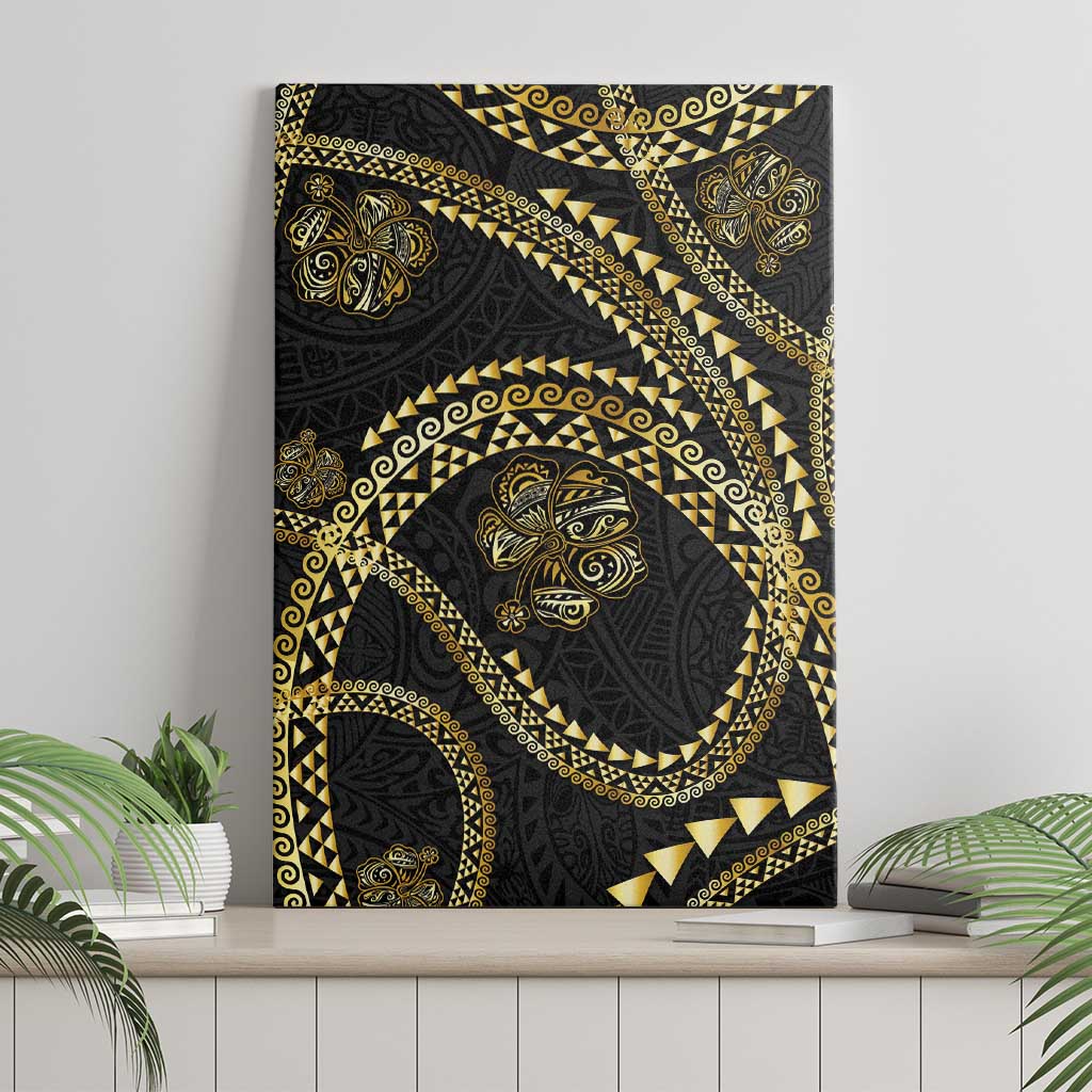 Hawaiian Kakau Art and Hisbiscus Tattoo Canvas Wall Art Tribal Pattern-Gold Style - Polynesian Pride