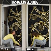 Hawaiian Kakau Art and Hisbiscus Tattoo Door Cover Tribal Pattern-Gold Style - Polynesian Pride