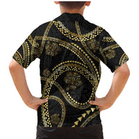 Hawaiian Kakau Art and Hisbiscus Tattoo Family Matching Mermaid Dress and Hawaiian Shirt Tribal Pattern-Gold Style - Polynesian Pride